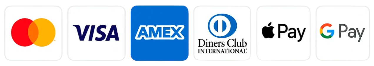Accepted payment methods: Visa, Mastercard, American Express, Discover, Apple Pay and Google Pay